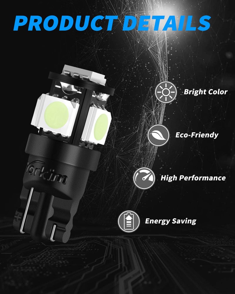 Yorkim 194 LED Bulbs Ice Blue Super Bright 5th Generation, T10 168 LED Bulb for Car Interior Dome Map Door Courtesy License Plate Lights W5W 2825, Pack of 10 - Image 3